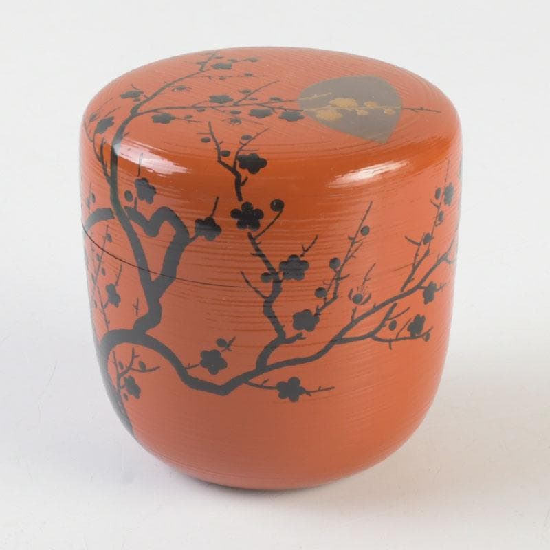 茶道具　山中塗　道場宗廣作　朱刷毛目　梅月蒔絵　大棗　共箱　V　9836