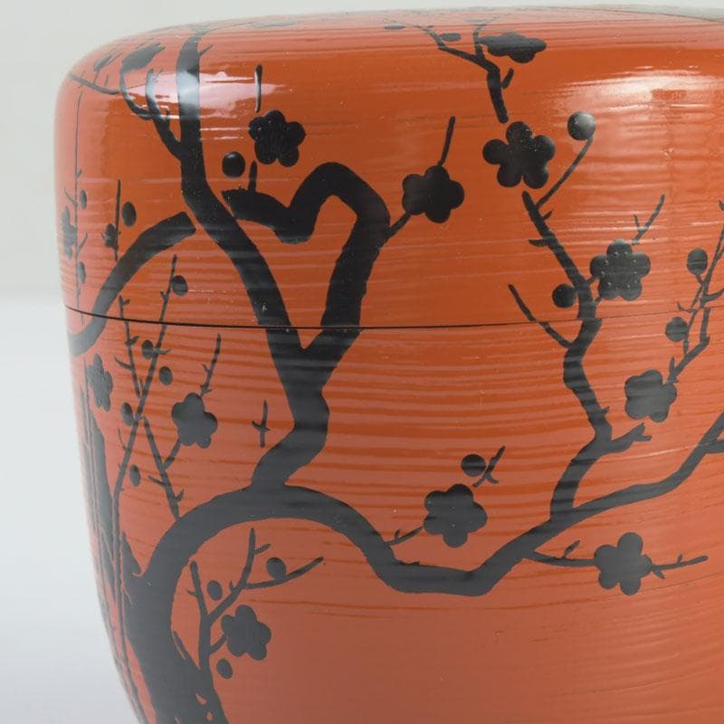 茶道具　山中塗　道場宗廣作　朱刷毛目　梅月蒔絵　大棗　共箱　V　9836