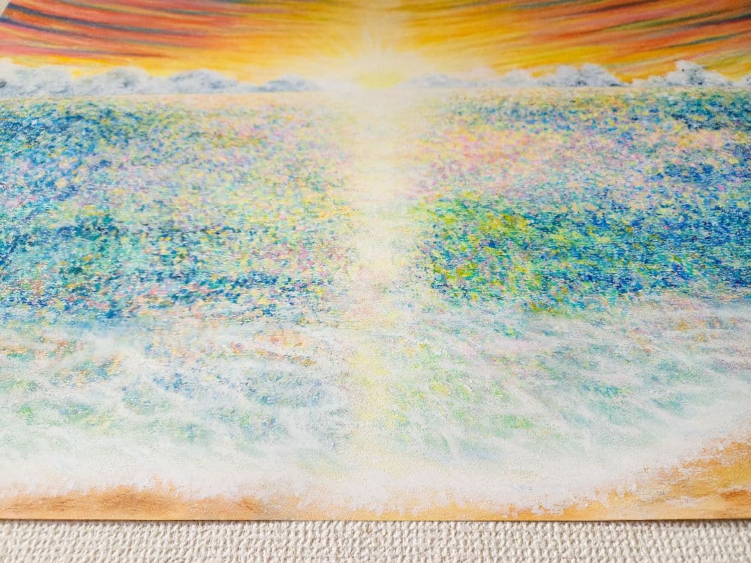 海の絵　風景画　パステル画　絵画　アート　印象派　海　雲　インテリア　抽象画