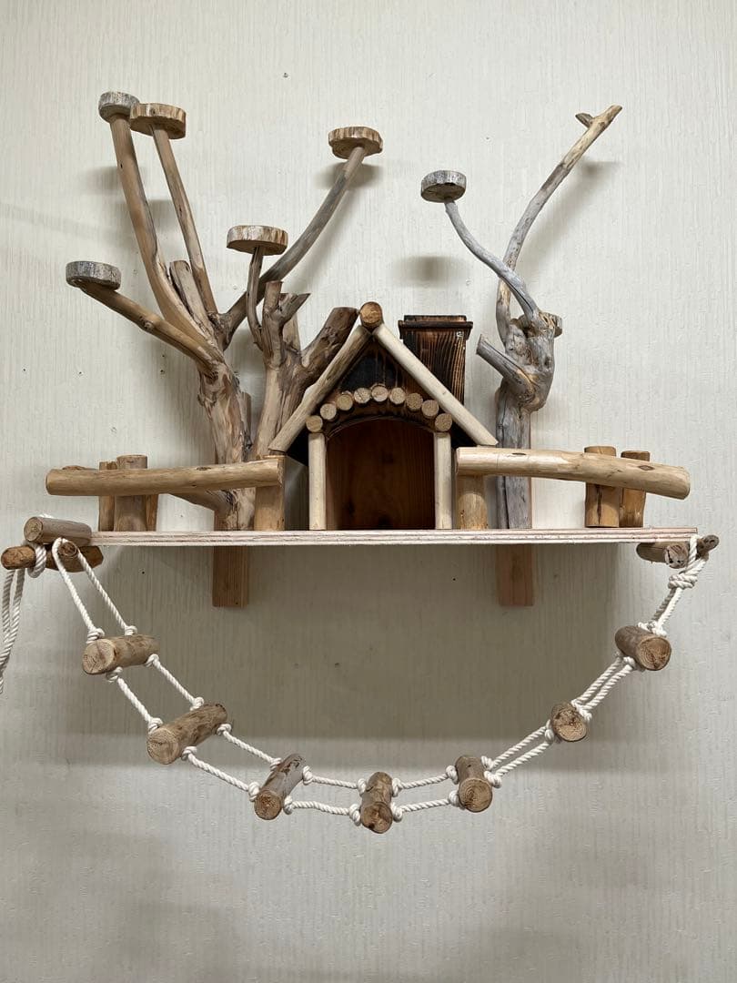 渡邊鳥インコ止まり木 流木バードアスレチック 壁掛けタイプバードジム壁付け