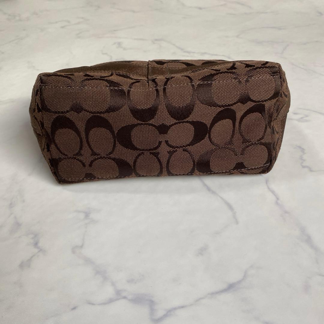 コーチ アクセサリーポーチ ミニハンドバッグ シグネチャー キャンバス 茶