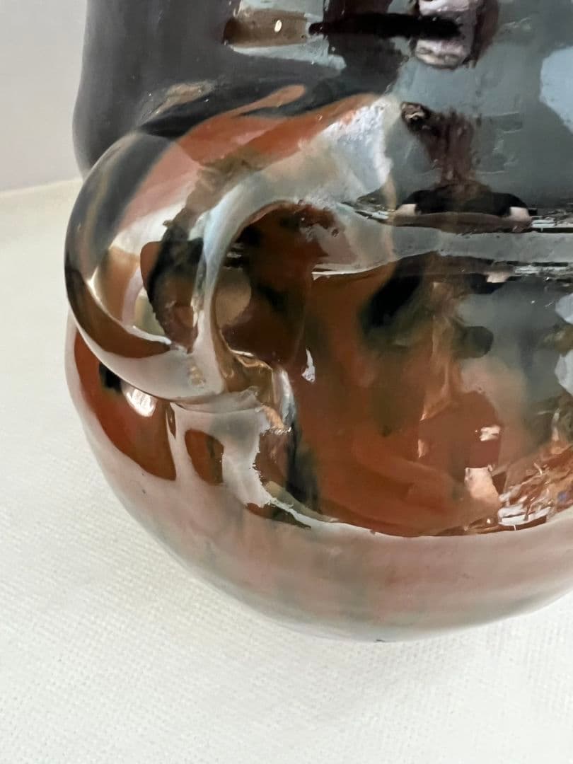 鉄釉双耳壺 (花瓶) 河井久 (師 河井寛次郎)