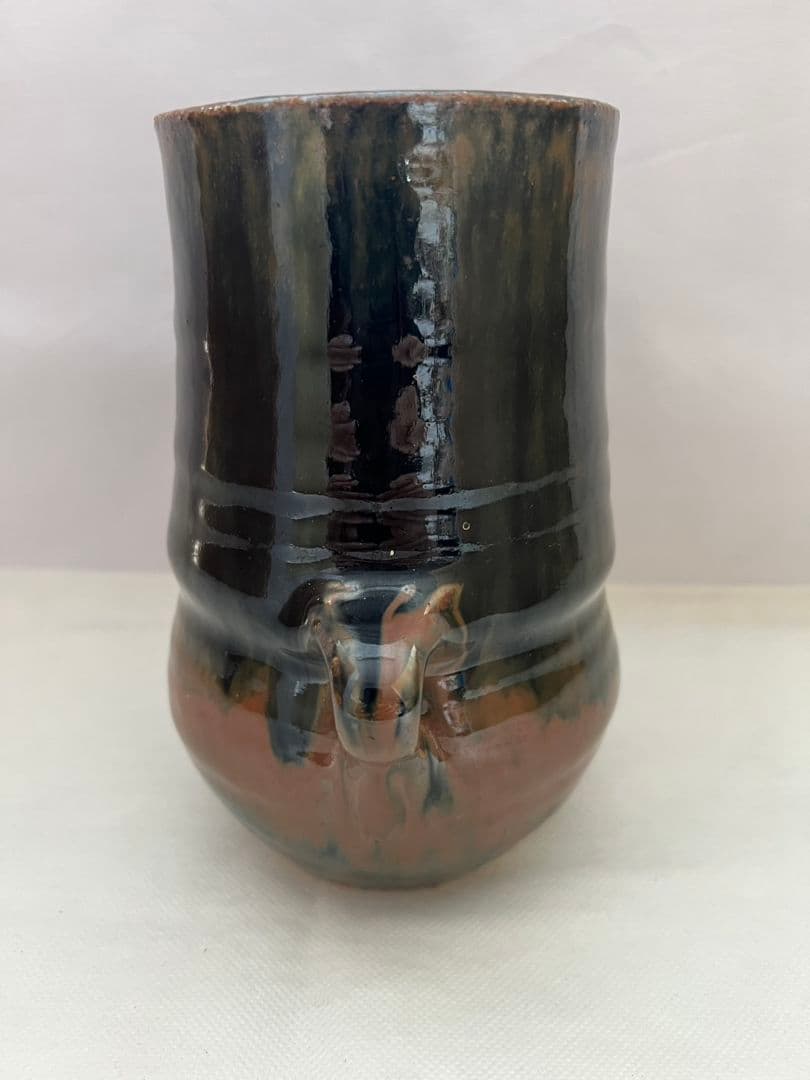 鉄釉双耳壺 (花瓶) 河井久 (師 河井寛次郎)