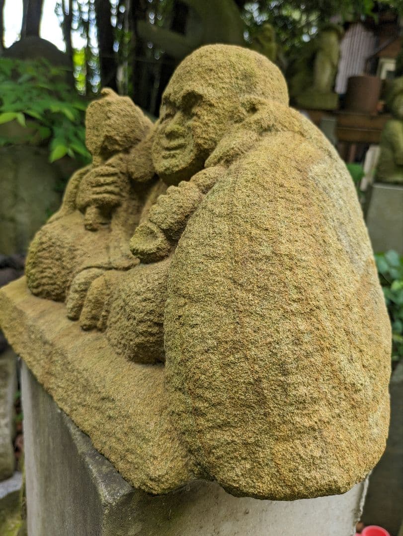 石仏、布袋様、多胡石、日本人彫刻、新品苔がうっすらあり、倉田辰彦作