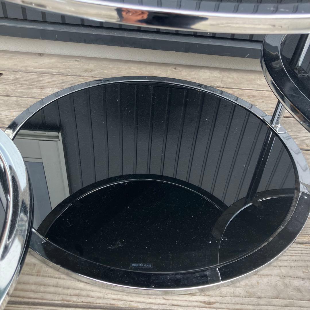 北欧レトロ ミッドセンチュリー 4段ラウンドテーブル ガラスサイドテーブル 黒