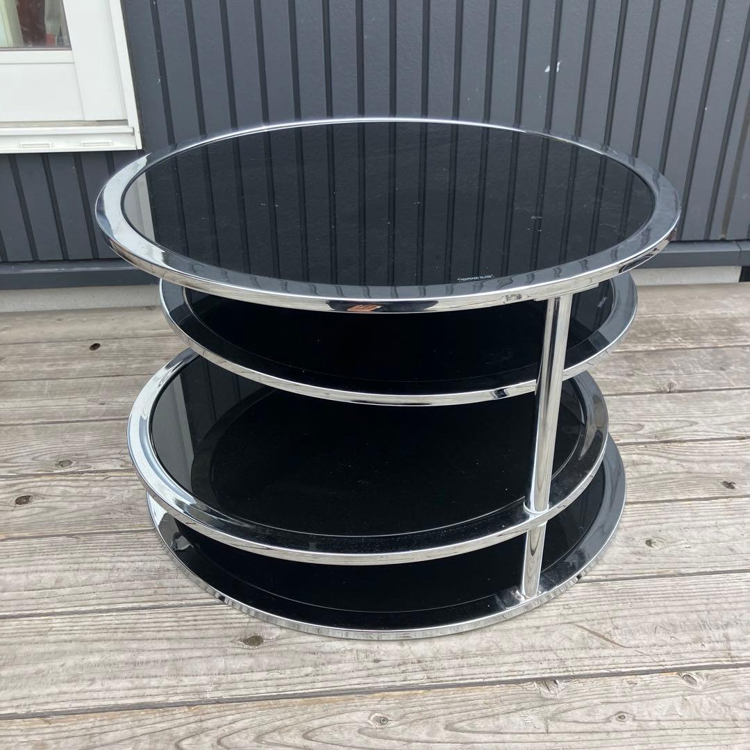 北欧レトロ ミッドセンチュリー 4段ラウンドテーブル ガラスサイドテーブル 黒