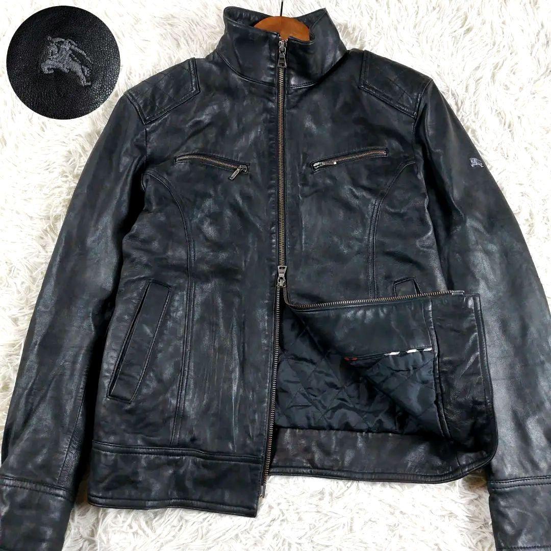 バーバリーブラックレーベル ラムレザーホースロゴ ノバチェックシングルライダース