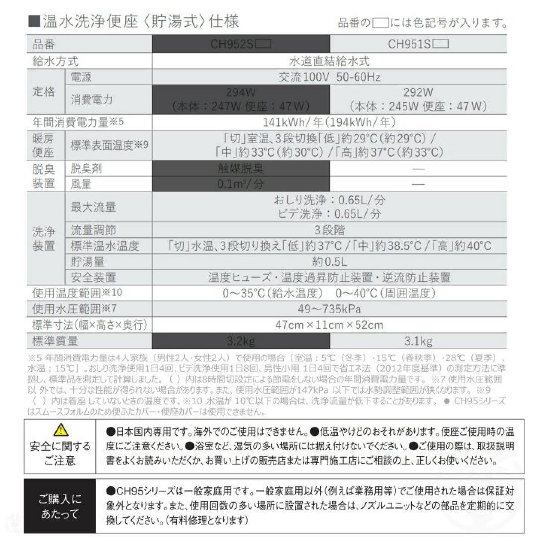 開封済み未使用品　パナソニック　温水洗浄便座　CH951S