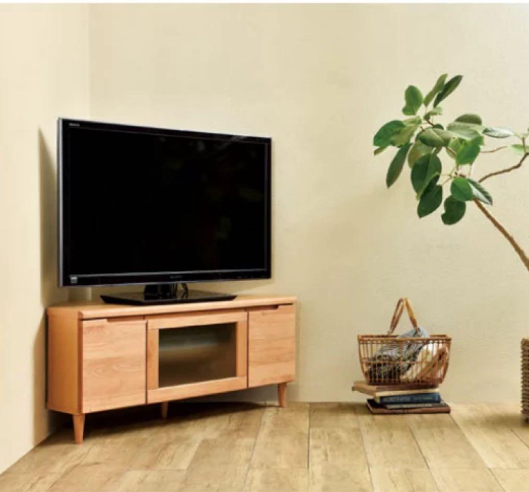コーナー型テレビ台 脚付き　120×49.5 ベルメゾン　ナチュラル無垢材