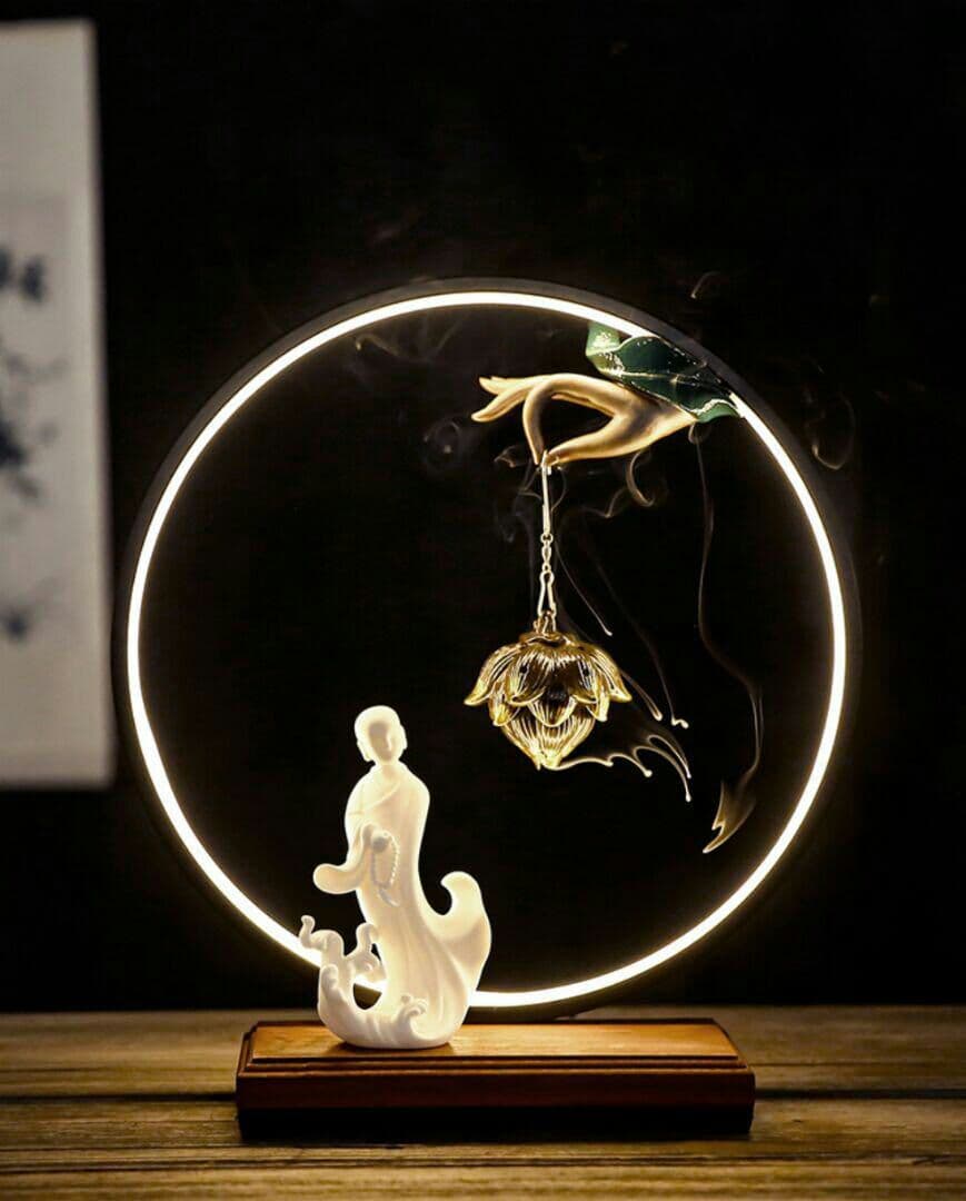 禅の意  加護を平安を保つ    陶磁器  仏手蓮の花香炉