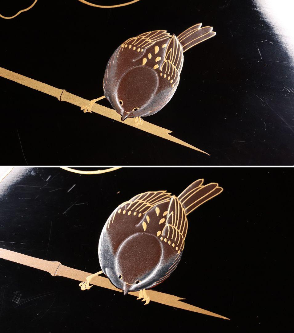 瓢箪雀蒔絵 広盆 大小一組 黒塗 金銀 螺鈿 木製漆器 広蓋 長方盆 花鳥MA9