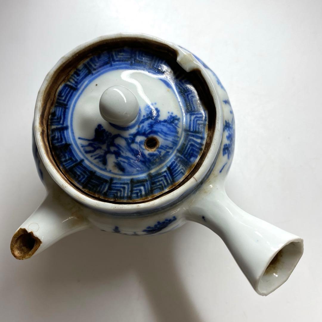 専用青木木米　青花山水画急須取手に銘　　幅約12㎝　東Y7-0116☆2Fトトオ