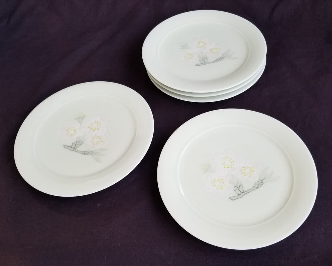 彩磁桜花文平皿 五枚組 (未使用 新品同様)