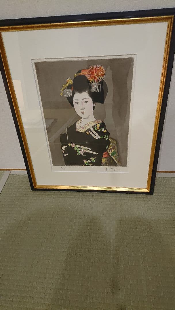 日本画 女性肖像 金色フレーム小松崎邦雄