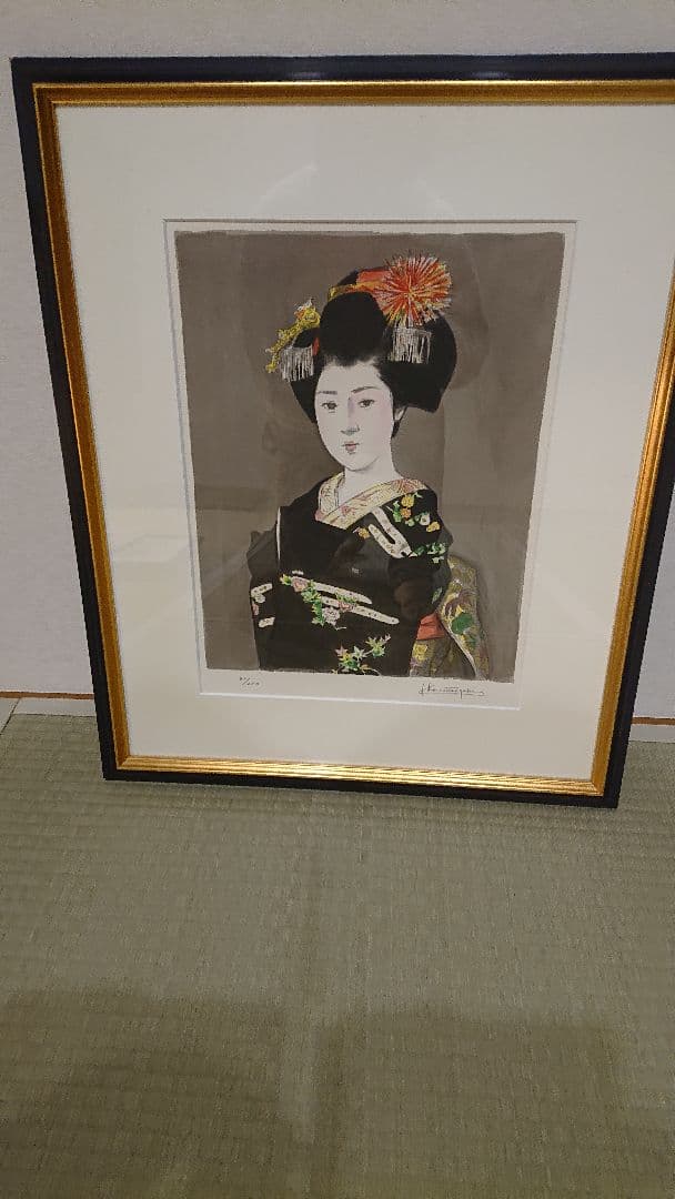 日本画 女性肖像 金色フレーム小松崎邦雄