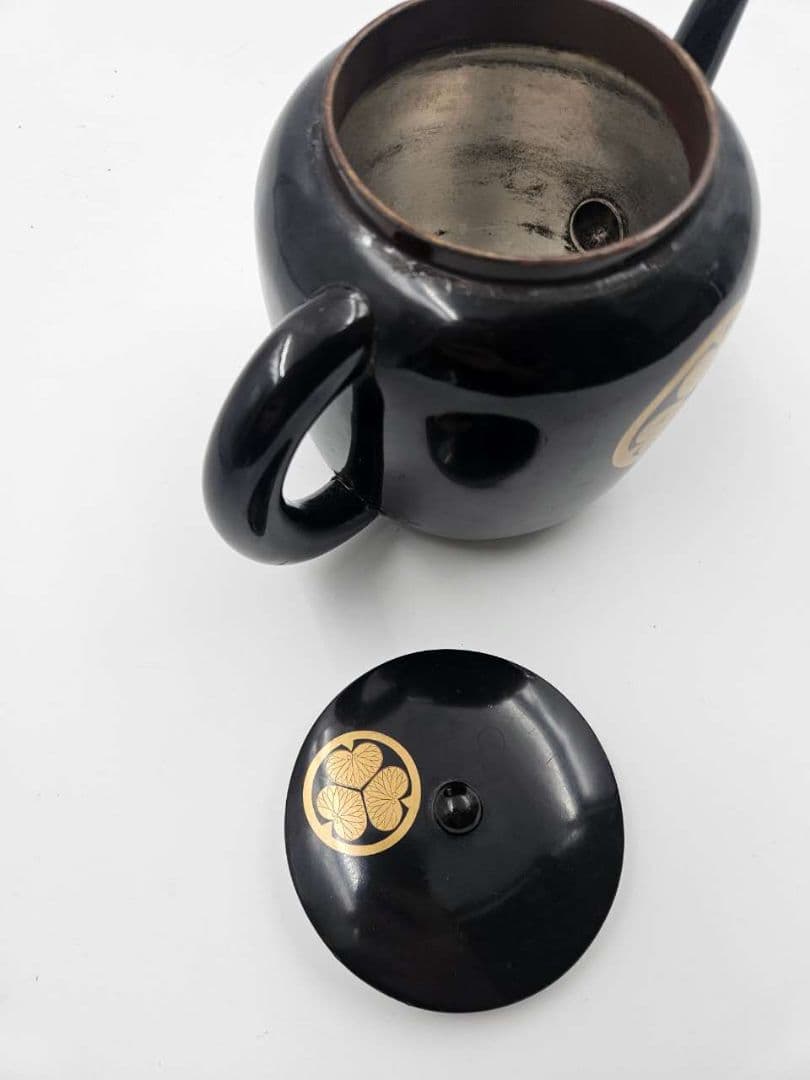 時代黒漆 徳川家葵御紋　蒔絵 水注 大名道具 湯斗 湯桶 古美術品