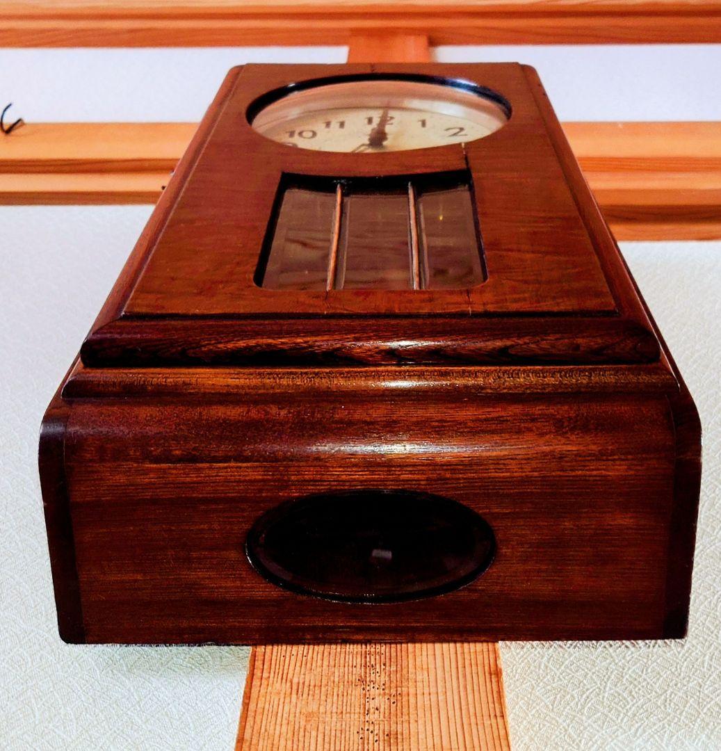 〈珍品・完動美品〉帝国時計工業重工舎　底面楕円ガラスゼンマイ振り子時計　古時計