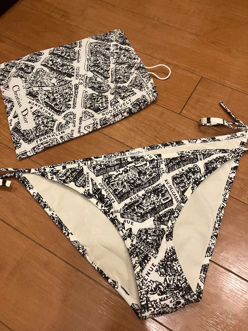 クリスチャンディオール　ビキニ ボトム　パリ　地図　総柄　白黒
