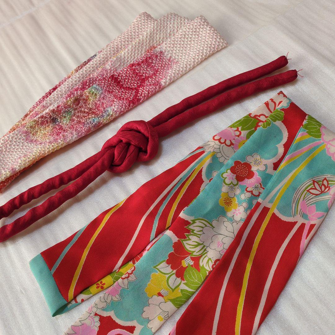 七五三７歳正絹着物とハンドメイドのだらり帯と帯締め帯揚げとしごきのセット