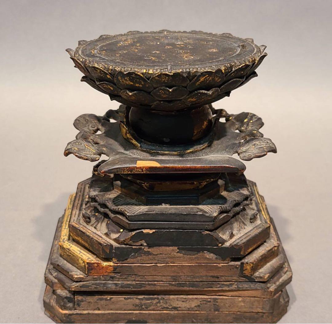 コレクション品 木彫金彩色 蓮台 仏教美術 仏像台座 時代物 骨董 一点物 彫刻