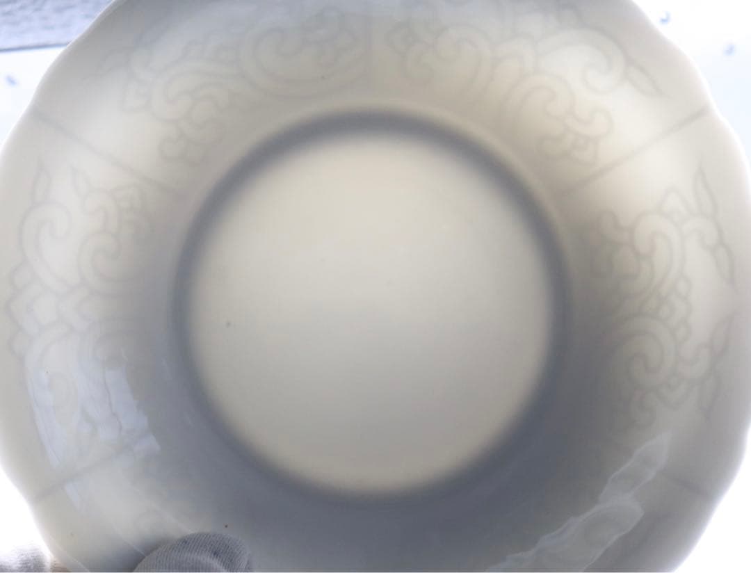 中国　清時代　徳化白磁陽刻紋花口小皿2点　送料込み0125