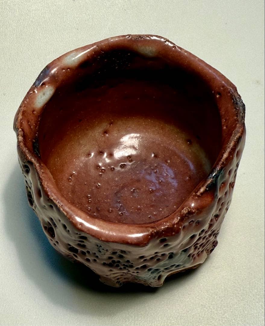 山田和　志野手斧目ぐい呑　共箱、共布、栞　未使用