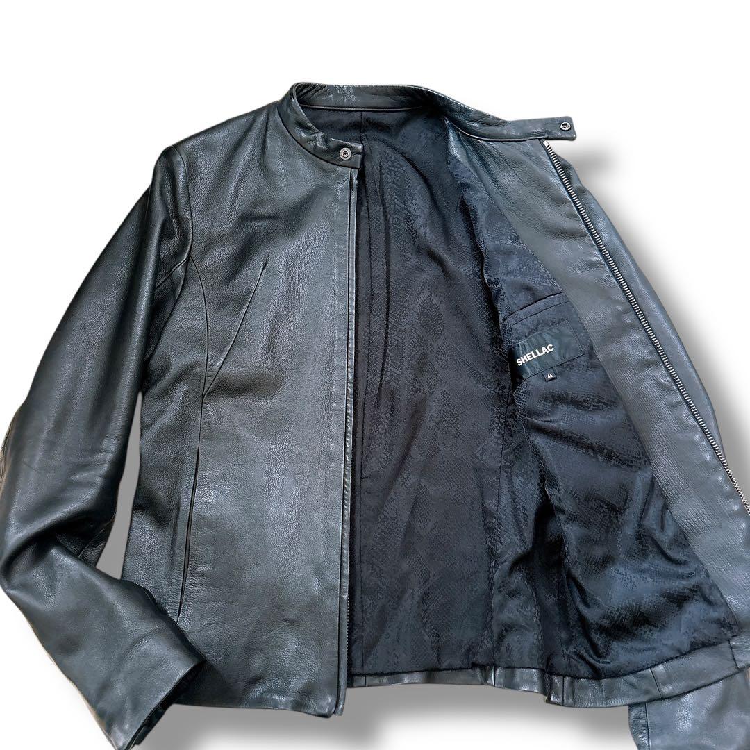 美品 SHELLAC シングル ライダース レザージャケット 黒 ブラック 46