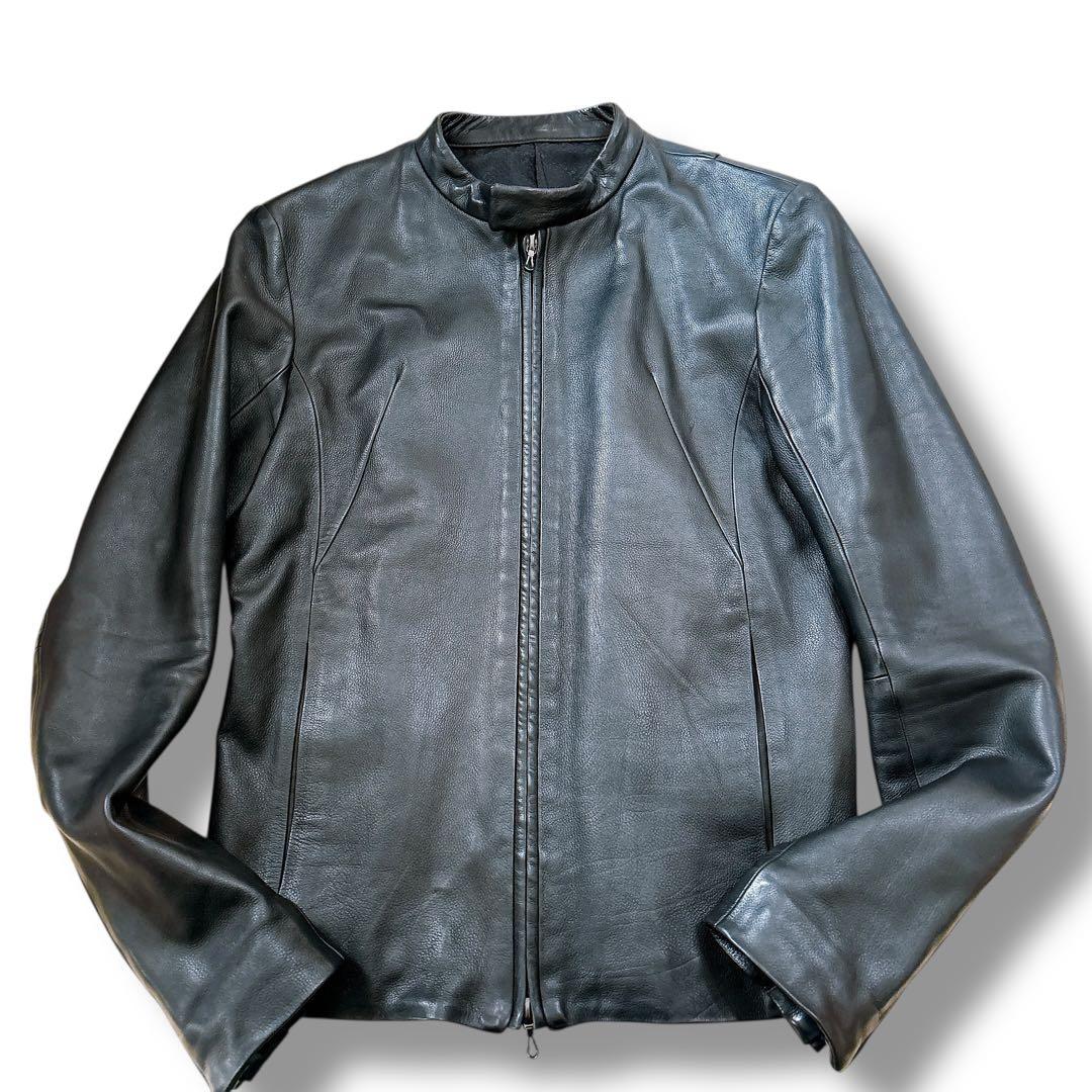 美品 SHELLAC シングル ライダース レザージャケット 黒 ブラック 46