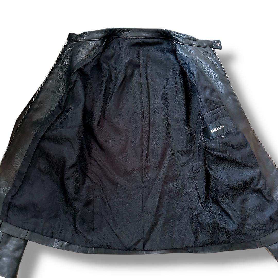 美品 SHELLAC シングル ライダース レザージャケット 黒 ブラック 46