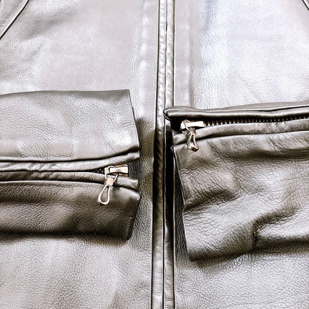 美品 SHELLAC シングル ライダース レザージャケット 黒 ブラック 46