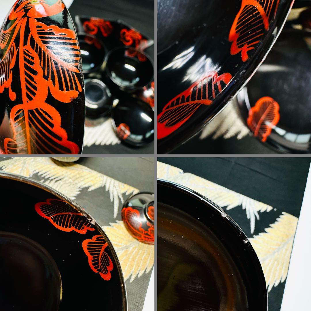 漆器　輪島塗　大根彫　細工　木製　蓋付椀　茶碗　吸物椀　5客