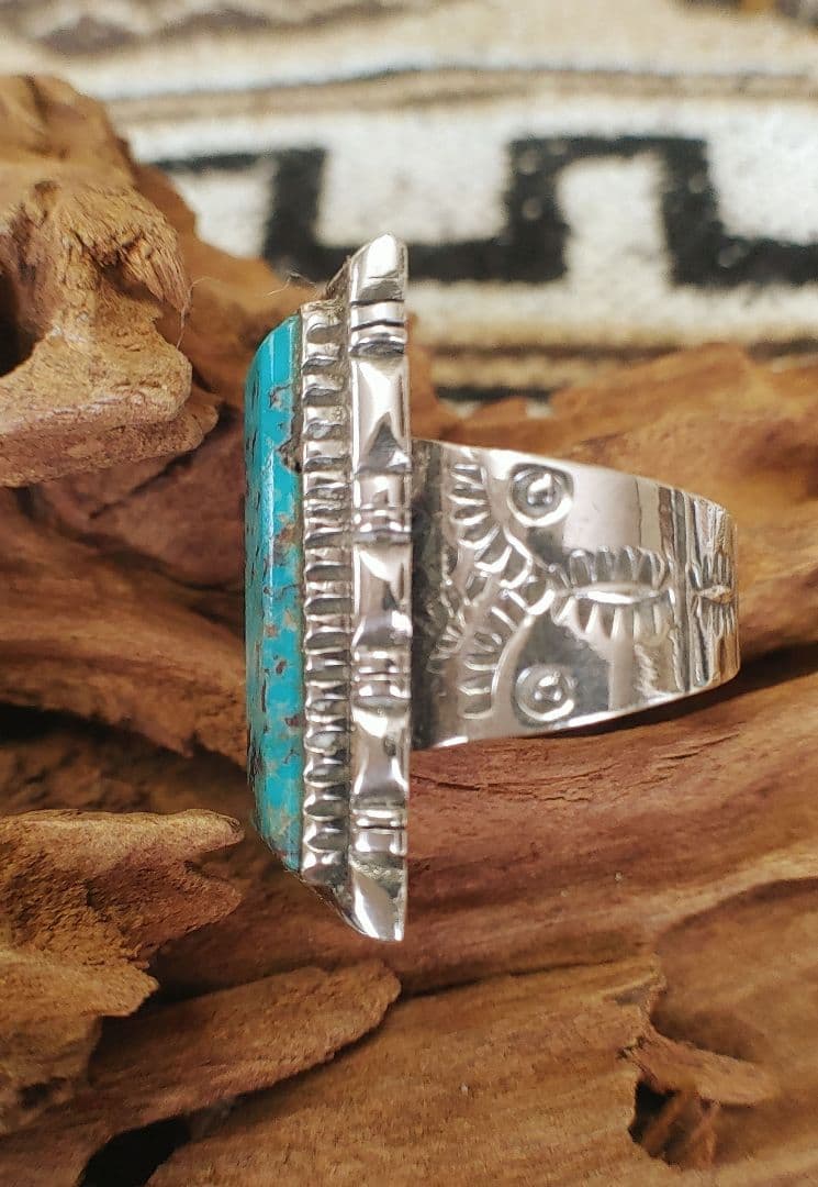 天然ターコイズ　シルバー　silver925 ハンドメイド　リング　19.5号