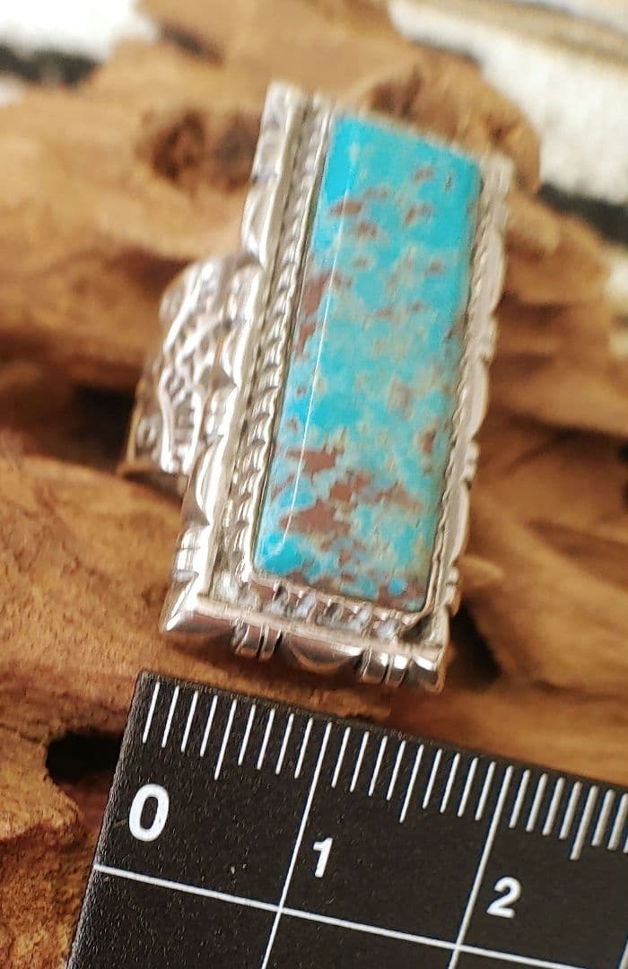 天然ターコイズ　シルバー　silver925 ハンドメイド　リング　19.5号