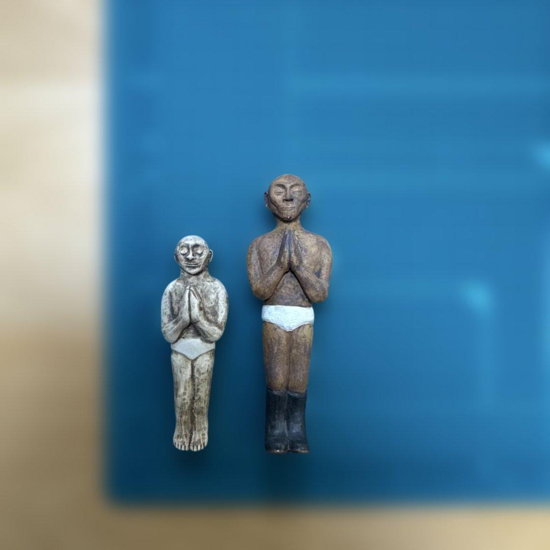 陶芸像 祈りのポーズ 2体セット