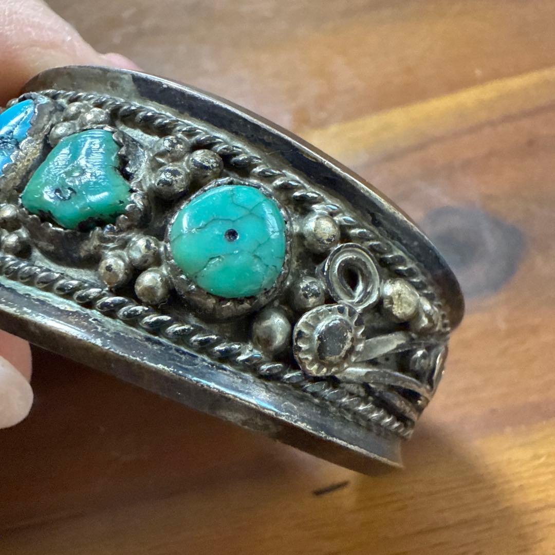 専用!!希少ヴィンテージ ターコイズ装飾シルバーバングル