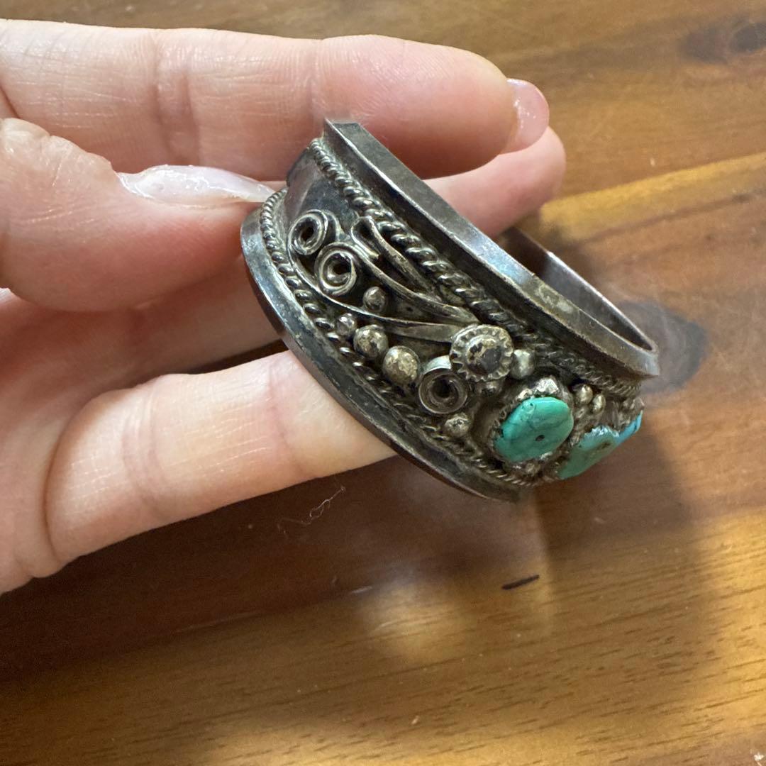 専用!!希少ヴィンテージ ターコイズ装飾シルバーバングル