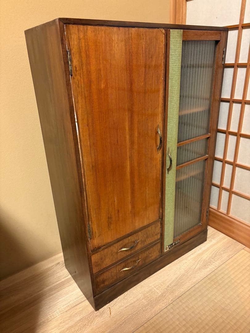 昭和レトロ　書棚　ガラス　キャビネット