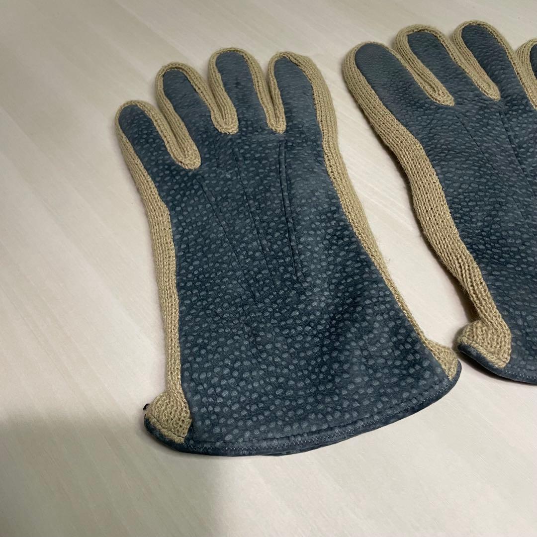 美品☆アルポ☆手袋☆ブルー☆カピバラレザー☆カシミヤ☆