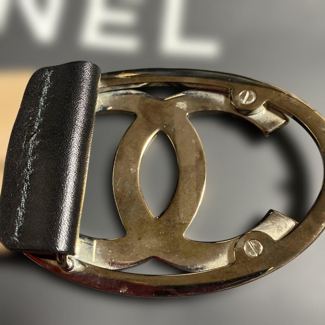 CHANEL ブラックレザーベルト CCロゴ
