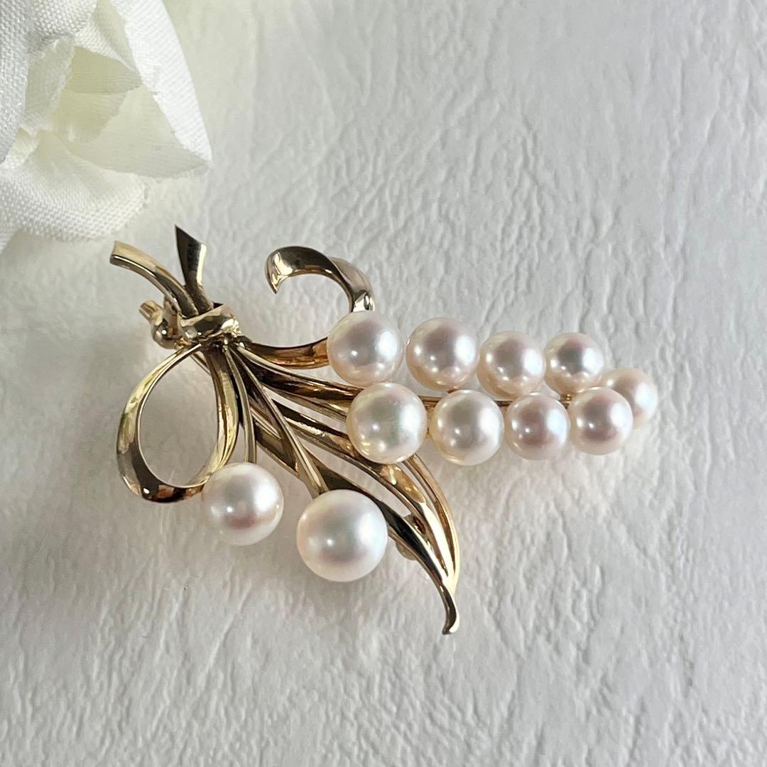 ☆美品☆ミキモト　K14 パール　ブローチ　花束デザイン　皇室御用達ブランド