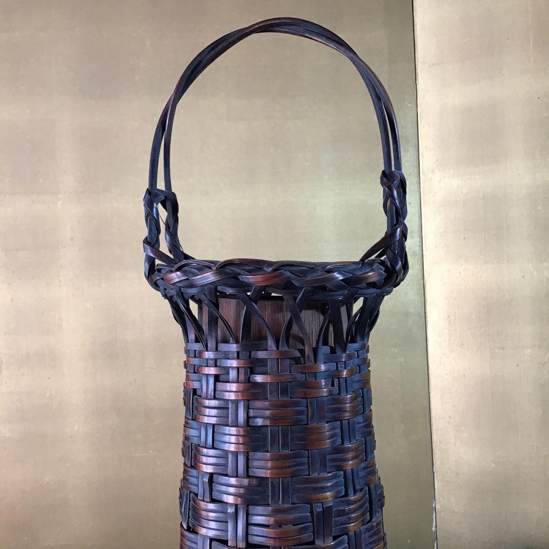 竹網　「花立」　明治期　(内銅筒)