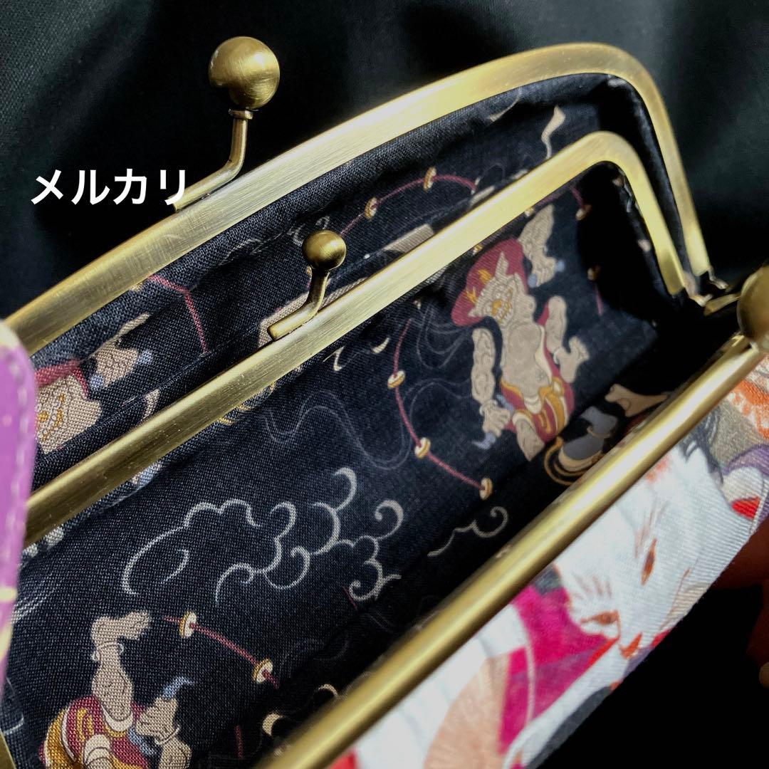 妖怪猫　ハンドメイド　親子がま口長財布　和柄