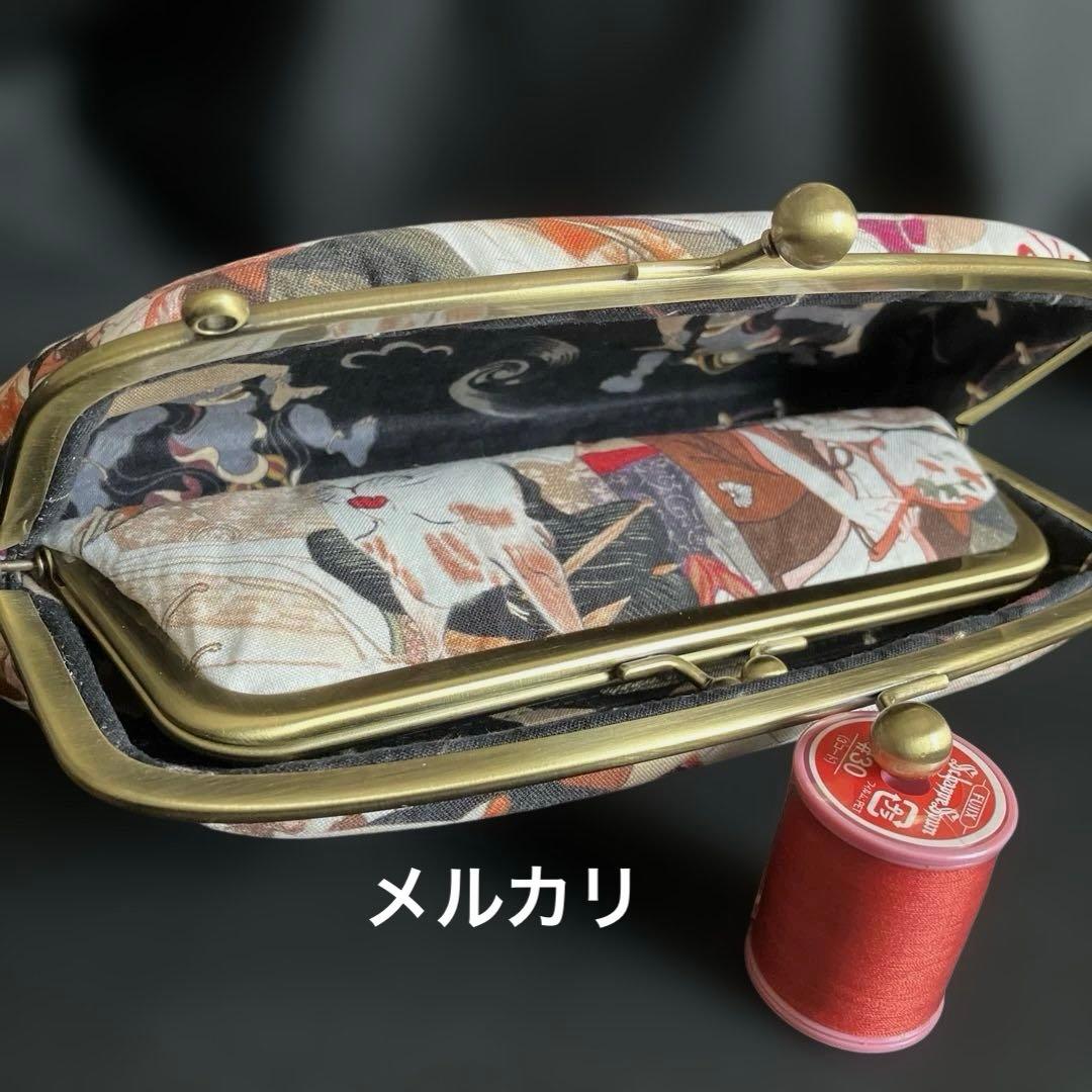 妖怪猫　ハンドメイド　親子がま口長財布　和柄
