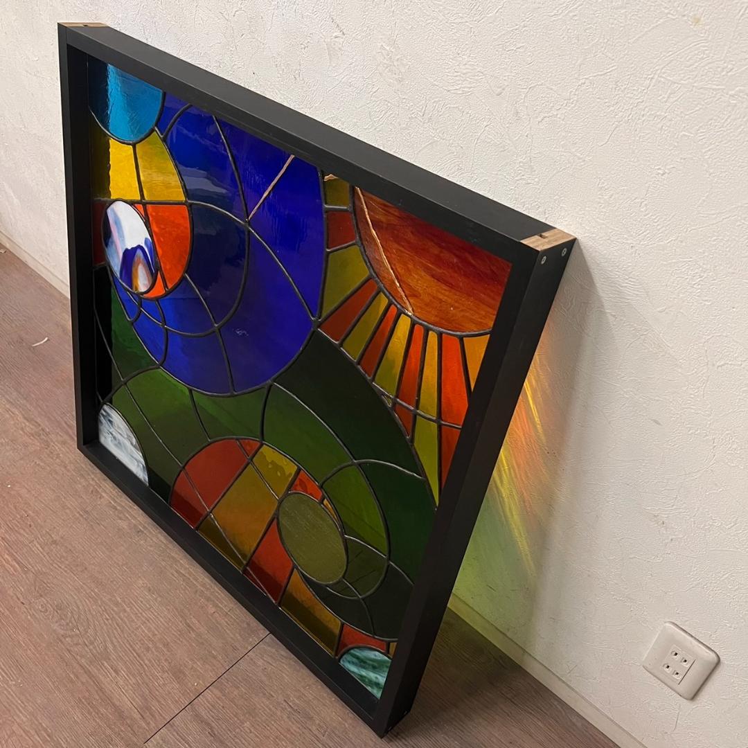 大型　ヴィンテージ　ステンドグラス　アンティークパネル 84.5×81