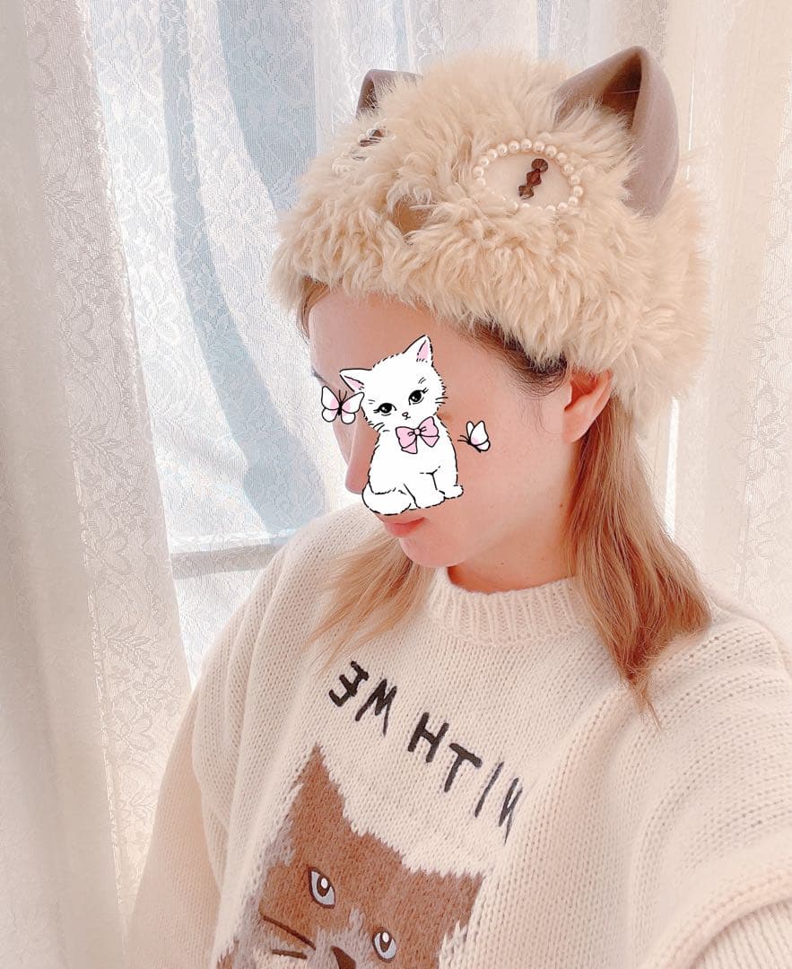 CA4LA 猫モチーフ ニット帽 キャット キャップ　ファー パール