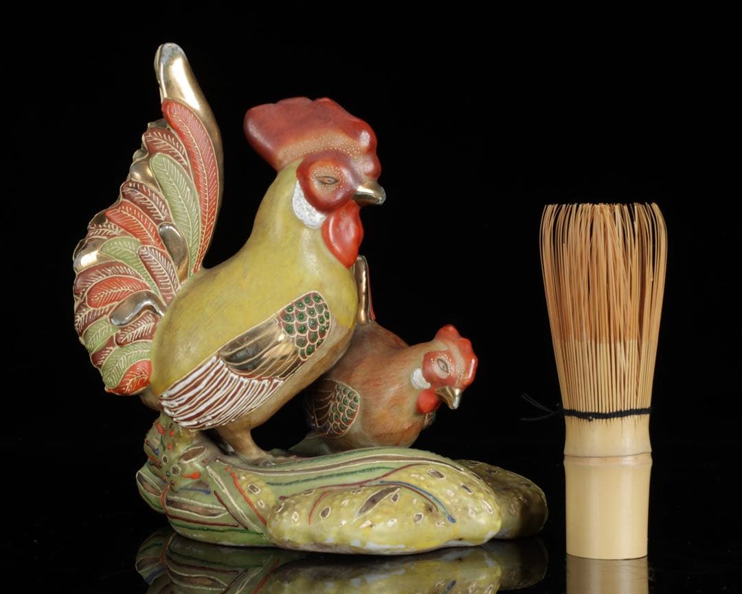 九谷焼 色絵金彩 酉 置物 木箱付 鶏 鳥 縁起物 吉祥 開運 古美術品 骨董品