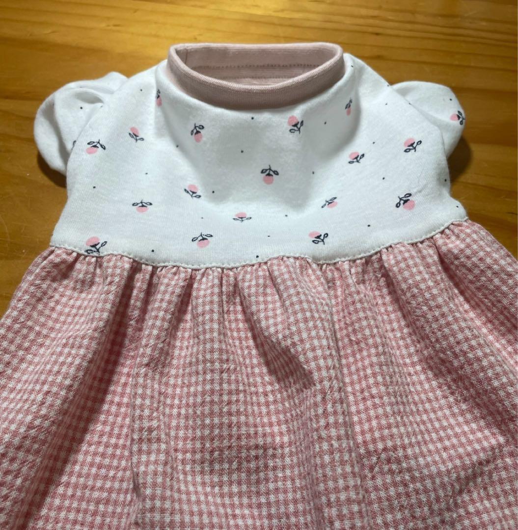 ハンドメイド犬服　ピンクの小花のパフスリーブワンピ