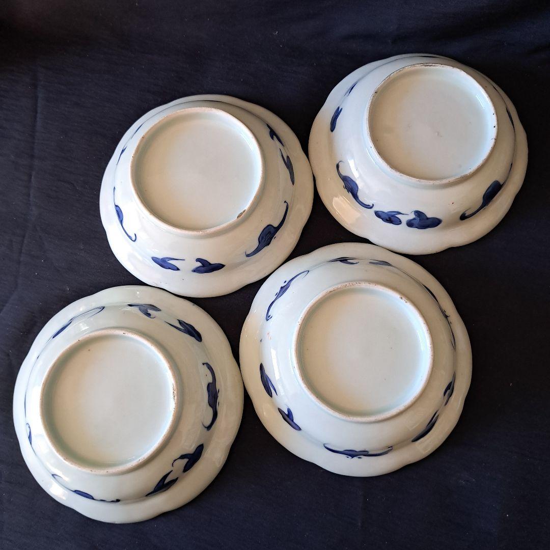 金彩の「花唐草」と向き合ってる「蝶」！古伊万里 皿 4客セット 骨董アンティーク