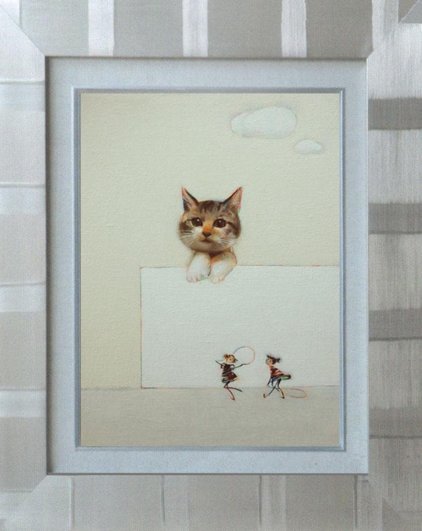 油絵 菅家令子 絵 絵画 インテリア 額付(銀) F4-091218 子猫女の子