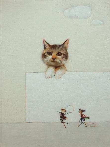 油絵 菅家令子 絵 絵画 インテリア 額付(銀) F4-091218 子猫女の子